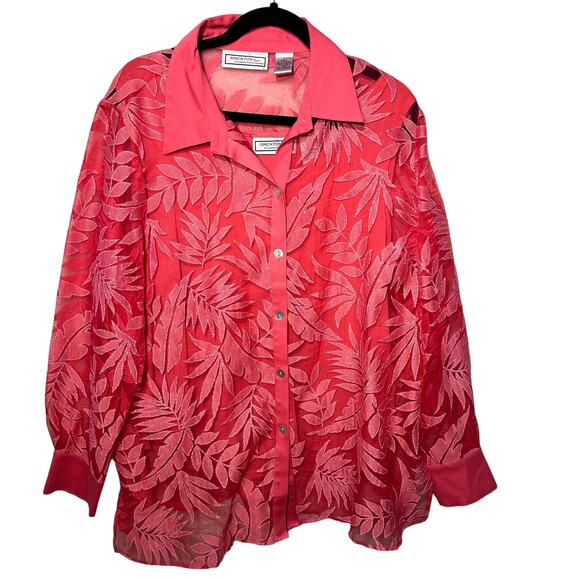 Simonton Says 2 Piece Leaf Print Blouse Tank Set Womens SZ L Sheer Spring Chic - Picture 11 of 11